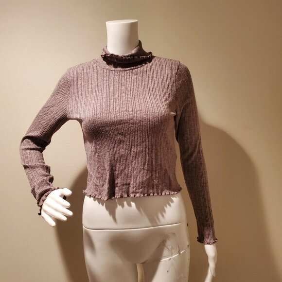 Madewell Ribbed Turtleneck Cropped Top Gray M - Picture 1 of 5